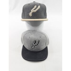 2) New No Tags  Mitchell & Ness Gray/Black NBA San Antonio Spurs Team Snapback -